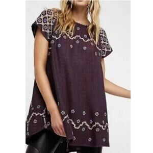 Free People In The Clouds Embroidered Top Beaded Tunic Dress Medium